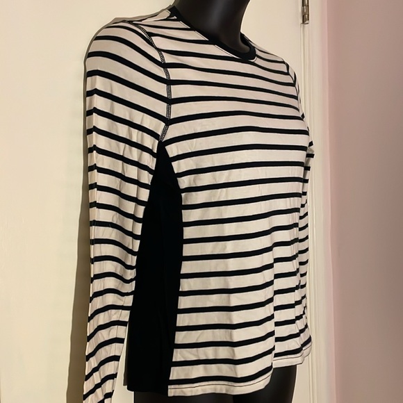 Chaps Black On Ivory Striped LS Tee with Black Slender Panels L - Picture 4 of 4